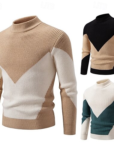  Homme Pull Côtelé Tricoter Hauts Réguliers Tricoté Coupe ajustée Uni Col haut Tricots Contemporain Occasionnel Tenue quotidienne Vêtement Tenue Automne Noir Blanche L XL 2XL