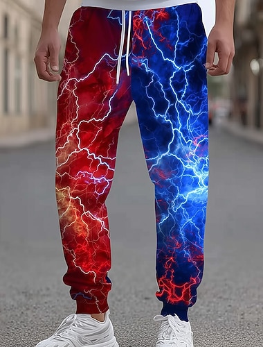  Homme Illusion d'optique Éclair Joggings Pantalon Jogger Pantalons Taille Moyenne Taille élastique à cordon Occasionnel Jogging Vêtements de rue Entraînement Pantalon de survêtement athlétique avec