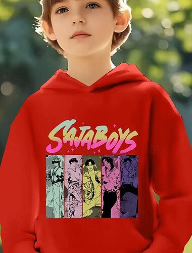  K-POP デーモンハンター サジャ ボーイズ ハントリックス ボーイズ グラフィック パーカー - 鮮やかなアニメ風プリントの長袖カジュアル スウェットシャツ。秋冬用。カジュアルな服装や特別な機会にぴったり。K-POP パーカー。