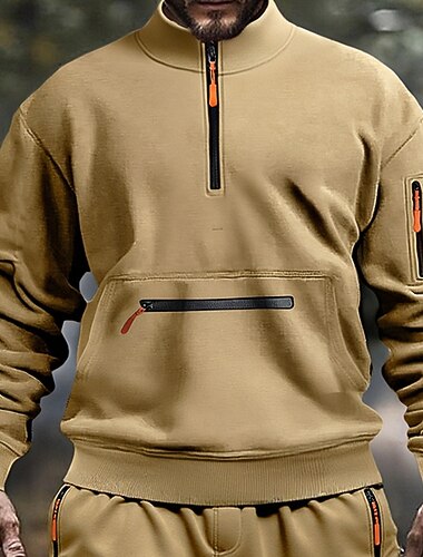  Pánské Mikina Čtvrtletní mikina na zip Černá Námořnická modř Khaki Světle šedá Tmavě šedá Stojáček Bez vzoru Kapsy Sporty a outdoor Denní Dovolená Polyester Šik ven Základní Na běžné nošení Jaro