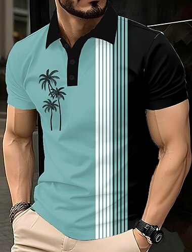  Hombre Palmera Polo Manga Corta Camisas de polo Diseño Casual Complejo Ropa Deportiva Hawaiano Impresión 3D Botones Verano Azul Piscina Morado Marrón