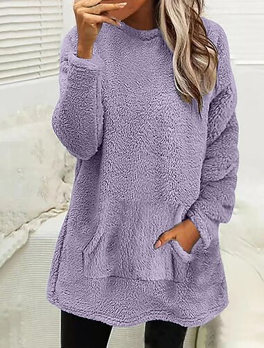  Dames Trui-sweatshirt Warm leuke Style Teddy Lange mouw Ronde hals Lange tops Kastanjebruin Blozend Roze Paars Khaki Grijs Lente Herfst Winter Lente, Herfst, Winter, Zomer