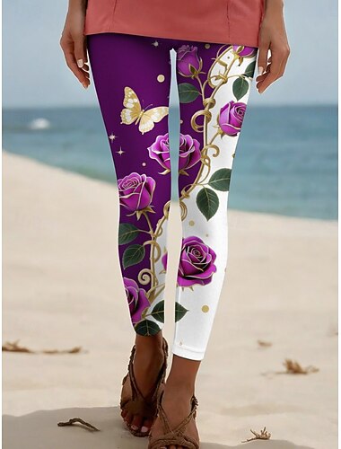  نسائي سراويل طماق أناقة الشارع كاجوال مكتمل الطول خصر عالي ورد مرونة الخصر طباعة التنفس إمكانية مريح قابل للبسط عطلة شارع مناسب للبس اليومي أزرق سماوي أزرق أرجواني فوشيا الصيف الربيع الخريف عادي