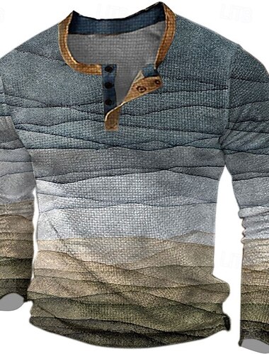  suéter a rayas camisa gráfica para hombre bloque de color diseñador de moda casual impresión 3d camiseta henley waffle deportes al aire libre festival festival azul claro púrpura multicolor ondas de
