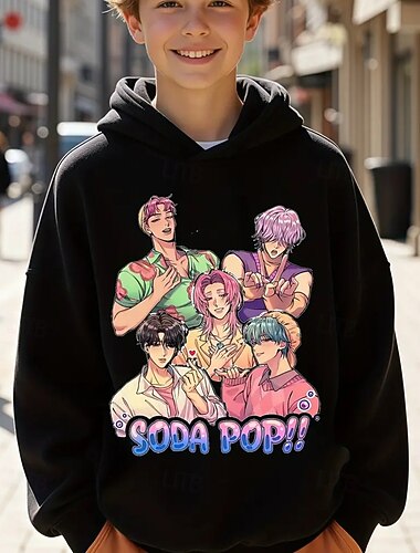 K-POP デーモンハンター サジャ ボーイズ ハントリックス ボーイズ グラフィック パーカー - 鮮やかなアニメ風プリントの長袖カジュアル スウェットシャツ。秋冬用。カジュアルな服装や特別な機会にぴったり。K-POP パーカー。