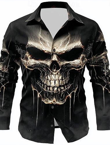  Halloween Per uomo Teschio Morte Camicia Camicia con Bottoni Manica Lunga Gotico punk oscuro All'aperto Ferie Estate Primavera Collo ripiegato Stampa 3D camicie con colletto Nero 1 Nero