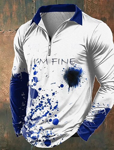  Halloween Homme Taches de sang Polos à zip manche longue Polos Revers Occasionnel Horreur Sombre Extérieur Tenue de fête Impression 3D Printemps Automne Hiver Rouge Bleu Violet