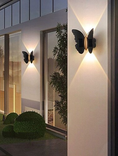  Lampada da parete solare per esterni, lampada da parete a forma di farfalla, impermeabile, semplice e moderna, lampada da parete per corridoio, cortile, balcone, veranda, decorazione paesaggistica