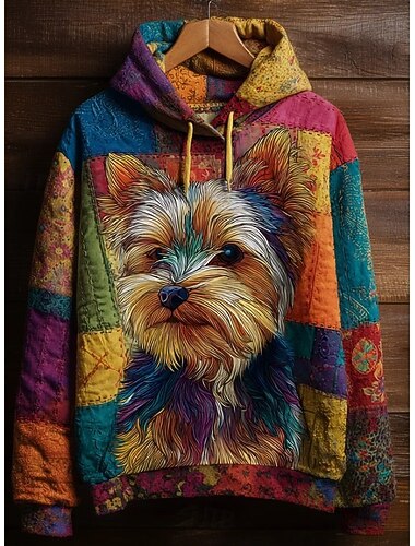  Dames Trui met capuchon Sweatshirt Grafisch Hond Elegant Warm Actief Lange mouw Capuchon Normale tops Straat Dagelijks gebruik Casual Lapwerk Afdrukken Oranje Lente Herfst Winter