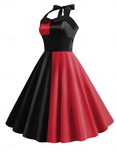  Halloween Per donna Abito Midi Abito a trapezio Vestito all'americana Casual Quotidiano Ferie Vestibilità regolare Blocco di colori Teschio Senza Maniche All'americana Nero Rosso Estate Primavera
