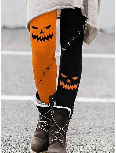  女性用 レギンス 旅行度假风 ヴィンテージ ファッション 全長 ハイウエストPantsHalloween グラフィック スカル プリント ソフト 高通気性 伸縮性あり アウトドア バケーション ストリート バイオレット ブラック オレンジ ライトグレー 夏 春 秋 冬 スリムフィット