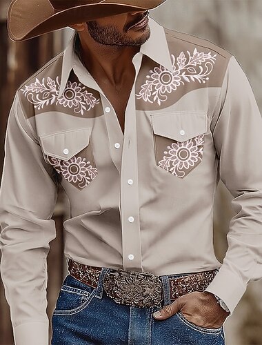  Per uomo Stampa Floreale Etnico Fiori Camicia Camicia Western Camicia da cowboy Manica Lunga Vintage Retrò All'aperto Casuale Abbigliamento da lavoro Estate Primavera Autunno Collo ripiegato Due