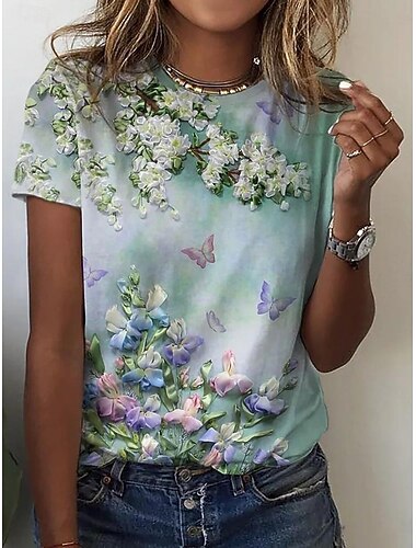  maglietta da donna floreale grafica piante vintage elegante classica manica corta girocollo girocollo top normali stampa quotidiana nero blu arancione estate primavera