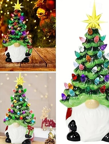  Sapin de Noël en résine, charmant nain en résine avec lumières multicolores, décoration de Noël intérieure/extérieure à piles pour la maison, la cuisine et le bureau