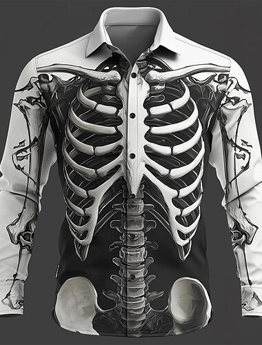  Halloween Per uomo Illusione ottica Scheletro Camicia Camicia con Bottoni Manica Lunga Gotico punk oscuro All'aperto Ferie Estate Primavera Collo ripiegato Stampa 3D camicie con colletto Bianco