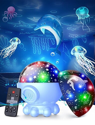  Projecteur de lumière nocturne océanique, lumières de Noël, décoration de chambre pieuvre, jouets pour enfants, rotation à 360°, océan et étoiles &Projection lunaire, 17 modes d'éclairage, 9