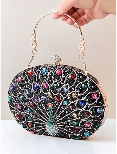  Dames clutch met strass-pauwmotief – luxe avondtas met kristallen versieringen voor gala's, banketten en bruiloftsgasten