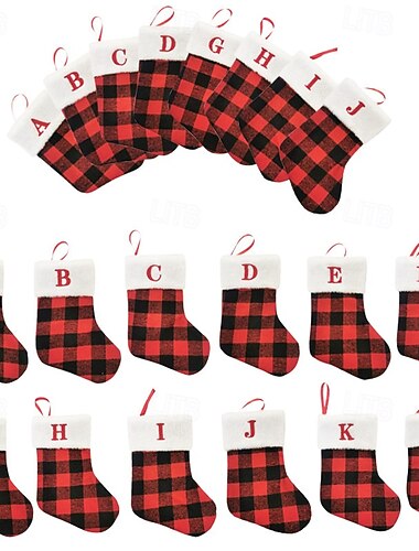  Bas de Noël rouge noir à carreaux alphabet mini chaussette sac cadeau de vacances ornement suspendu pour décoration de Noël maison cheminée fête accessoire saisonnier