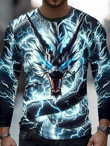  Per uomo Drago Fulmini 3D Maglietta Manica Lunga maglietta Stampa 3D Girocollo Camicia Moda Essenziale Casuale Quotidiano Streetwear Blu Viola Verde Estate Primavera Abbigliamento S M L XL XXL XXXL