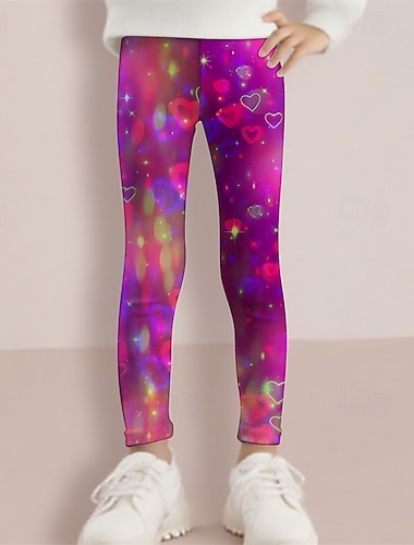  Flickor 3D Hjärta Byxor Damasker Vår Höst söt stil Grundläggande Barn 4-12 år Utomhus Ledigt Dagligen Normal