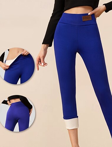  Damskie Spodnie Sherpa Ciepłe, grube legginsy zimowe Podszyte polarem Wysoka talia Siłownia Obuwie sportowe Pilates Doły Jednokolorowe Niebieski Ciemnoniebieski Sport Odzież sportowa