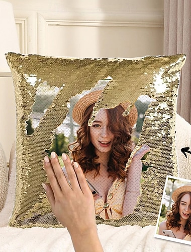  Tilpasset bilde magisk paljettpute for kvinner personlig vendbart kasteputetrekk med bildet ditt unik gave til bursdagen hennes eller valentinsdagen