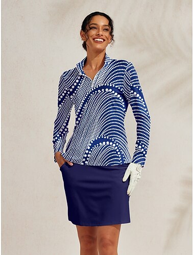  Mulheres Camisa polo de caminhada Azul denim Manga Longa Blusas Roupas femininas de golfe, roupas, roupas, roupas