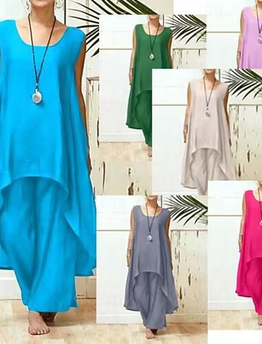  Per donna Moda Blusa Set di Pantaloni Senza Maniche Girocollo Tinta unica Vacanza Casual Quotidiano Nero Azzurro cielo Viola Estate Vestibilità regolare