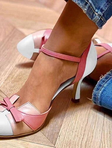 chaussures à talons hauts roses et blanches vintage pour femmes avec accent de nœud - talons rétro élégants pour les mariages, les fêtes et les occasions spéciales