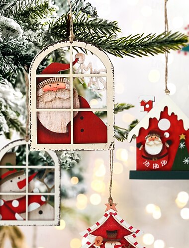  1 τεμάχιο χριστουγεννιάτικο ξύλινο στολίδι 5,8 ιντσών με τον Άγιο Βασίλη και τον χιονάνθρωπο, ξύλινη κρεμαστή πινακίδα, ζεστή εσωτερική χριστουγεννιάτικη διακόσμηση για εορταστική διακόσμηση και δώρα