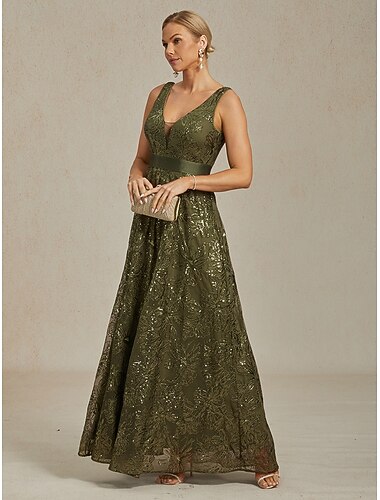  Per donna Abito maxi Abito a trapezio Abito senza schienale Elegante Festa Compleanno Tinta unica Senza Maniche Scollo a V Verde militare Estate Primavera
