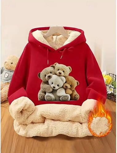  Femmes Sweat à capuche Graphique Animal Lettre Chaud Classique Occasionnel manche longue À capuche Hauts Réguliers Rue Tenue Quotidienne Avec Poches Imprimé Noir Rose Claire Rouge Gris Automne Hiver