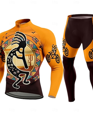  בגדי ריקוד גברים חולצה וטייץ לרכיבה שרוול ארוך כתום אופניים שמור על חום הגוף 3D לוח ייבוש מהיר עיצוב אנטומי עמיד אולטרה סגול ספורט גראפי מעוטר ביגוד