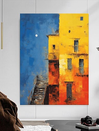  手作りの油絵キャンバス壁アート装飾印象カラフルな建物の家のリビングルームの研究室の装飾ロールフレームなし未延伸絵画