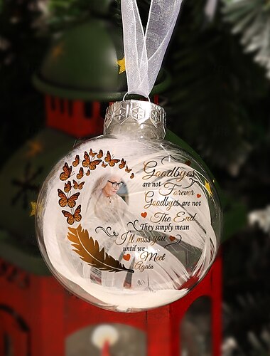  personligt foto julfjäder minnesdekoration anpassad 3D-bollprydnad sympatigåvor för förlust av nära och kära anpassad julgranshängande minnesmärke minnesdekoration högtid