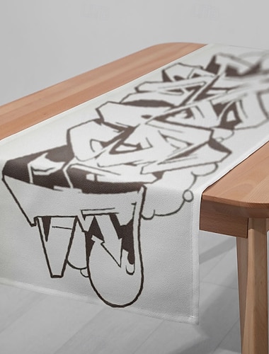  1PC Černobílý graffiti digitálně tištěný ubrus - 33x180cm (13x70.5in) dekorativní ubrus pro restauraci banket párty potřeby