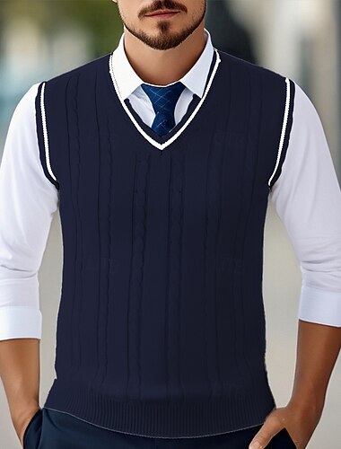  Herren Pullunder Kleid Pullover Pullover Weste Strickpullover Gerippt Zopfmuster Stricken Normale Oberteile Gestrickt Einfach V Ausschnitt Mode Lässig Urlaub Alltagskleidung Bekleidung Herbst Winter