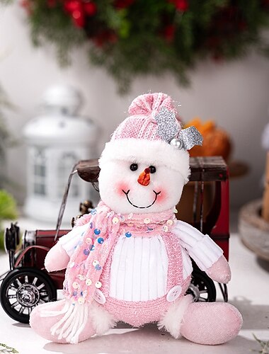  Rosa julepynt i plysj, paljettdekorasjoner av julenissen, snømannen og reinsdyrene til juletreet, veggen og festen