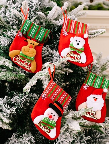  Lot de 4 bas de Noël, chaussettes de lettres de Père Noël de dessin animé, bas cadeaux pour enfants, décorations de vacances, ornements suspendus pour arbre de Noël
