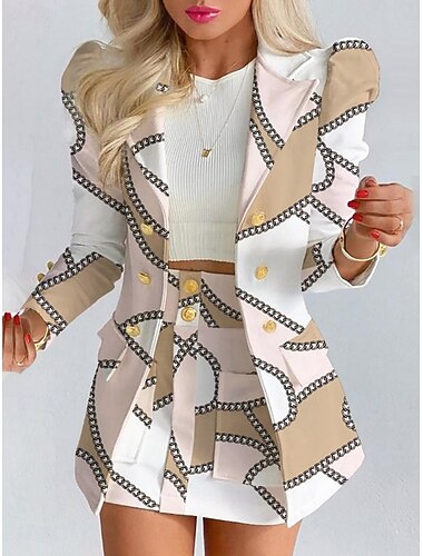  Mujer Trajes chaqueta Cómodo Transpirable Bolsillo Estampado Moda Casual Floral Oficina Calle Casual Ropa Cotidiana Botonadura Simple Corto Cuello Vuelto Ajuste regular Manga Larga Ropa de calle