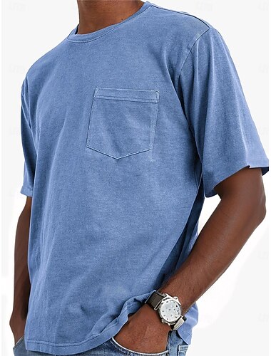  SoftFade™ Mężczyźni T-Shirt 100% Bawełnowa Koszula Acid Wash T-Shirt Krótki Rękaw Crew Neck Crewneck Lato Wiosna Jednolity Kolor Vintage Streetwear Designer Kieszeń Vintage Styl Garment Dyed Casual