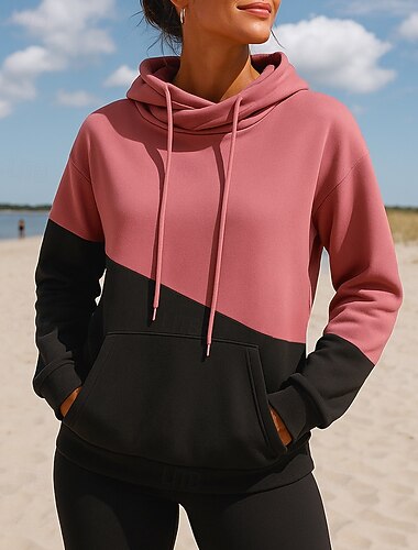  Per donna Felpa con cappuccio Felpe con cappuccio casual Patchwork con tasche Manica Lunga Top Casuale Athleisure Autunno All'aperto Viaggio Sportivo abbigliamento sportivo Abbigliamento sportivo