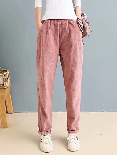  Mujer Pantalones de Pana pantalones Corte Recto Ropa de calle Casual Longitud total Cintura Media Plano Bolsillo Cintura elástica Confortable Festivos Fin de semana Albaricoque Gris Negro Rosa Otoño