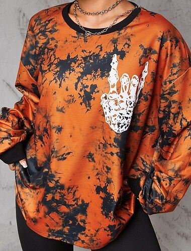  Punk a gotika Mikina Dýně Velkoformátové Tie Dye tisk Kostra ruky Maškarní kostým Dámské předvečer Všech svatých Karneval Párty Ležérní Dospělí Tričko