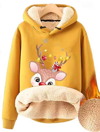  Per donna Felpa con cappuccio Albero di Natale Streetwear Casual Manica Lunga Con Cappuccio Top Regolari Streetwear Uscire Tasca Stampato Blu denim Giallo Blu marino Blu Blu scuro Inverno