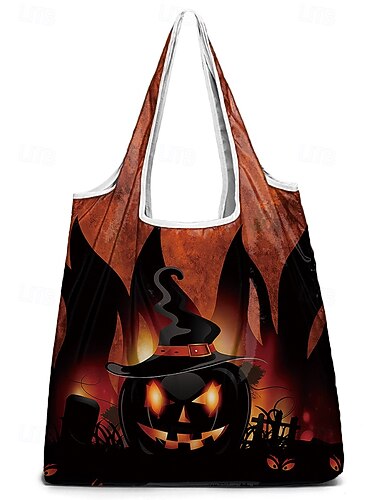  női halloweeni tökmintás bevásárlótáska - összecsukható, újrafelhasználható bevásárló válltáska tökmintával hétköznapi, parti és mindennapi használatra