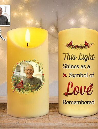  Bougie LED commémorative personnalisée, photo personnalisée, cadeaux de Noël pour la perte d'êtres chers, la lumière brille comme un symbole de mémoire d'amour, lumière souvenir élégante pour la