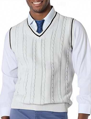  Herren Pullunder Kleid Pullover Pullover Weste Strickpullover Gerippt Zopfmuster Stricken Normale Oberteile Gestrickt Einfach V Ausschnitt Mode Lässig Urlaub Alltagskleidung Bekleidung Herbst Winter
