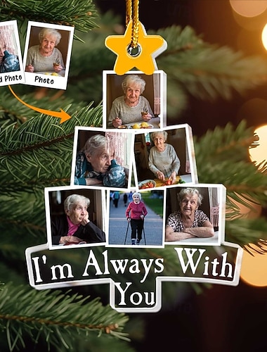  Personliga julgransminnesfotodekorationer anpassad bild akryl 2D jag är alltid med dig dekor julgran juldekoration hängande hänge presenter till familj och vänner