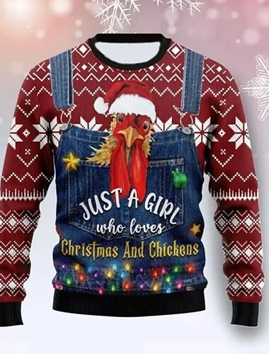  Navidad Hombre Copo Faroles Turquía Suéter de punto Prendas de punto Cuello redondo Casual Vacaciones Diario Festival Impresión 3D 2 en 1 Mantiene abrigado Manga Larga Primavera Otoño Invierno Rojo